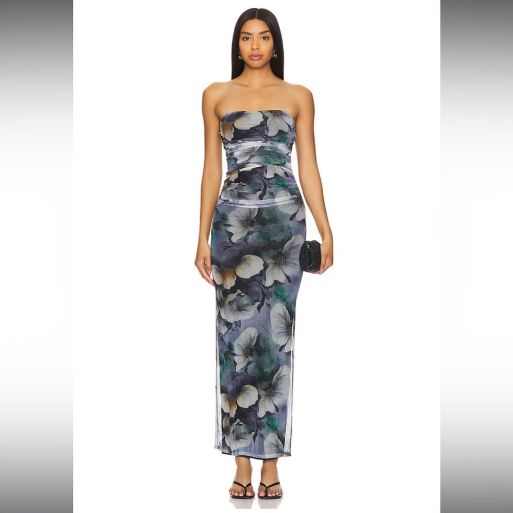 REVOLVE Strapless Floral Dress in Blue and Green